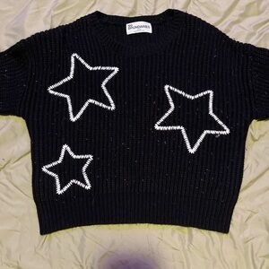 No Boundaries Black Knit Sweater with White Star Design